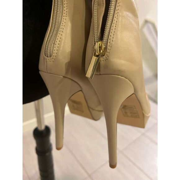 Lace up Thigh High nude zip entry heel boots - Picture 3 of 3